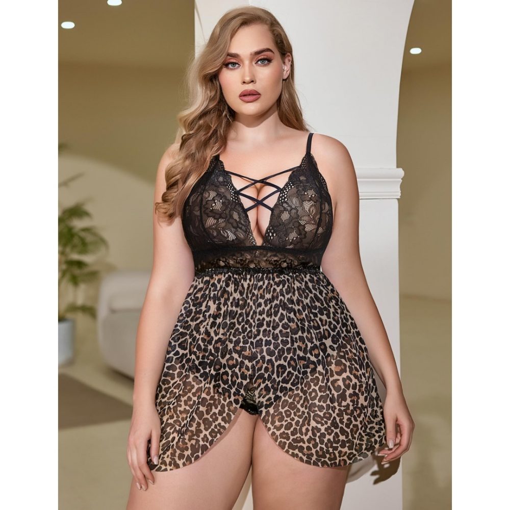 Plus Size Babydoll Womens Snap Crotch Lingerie V NeckLace Nighty Sleepwear Womenswear Comfort BasicMinimalist Spaghetti Strap Lingerie For Women Nightgown - Image 8