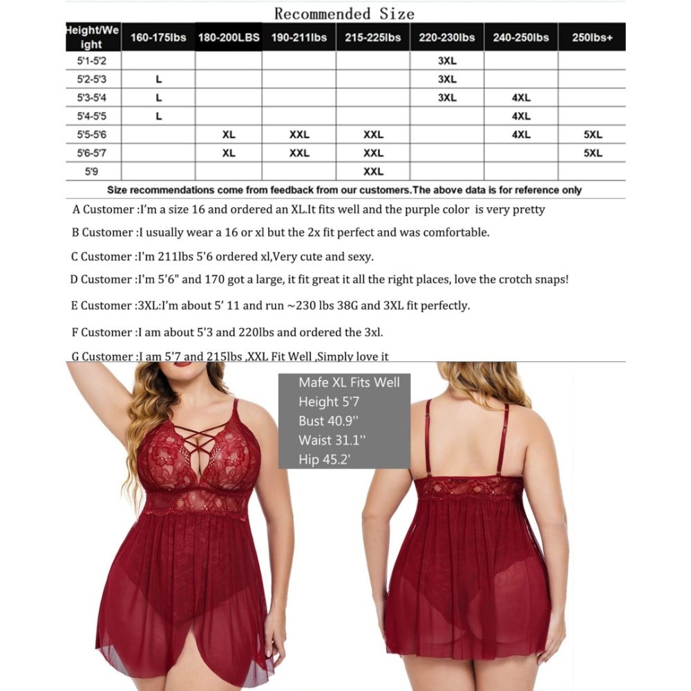 Plus Size Babydoll Womens Snap Crotch Lingerie V NeckLace Nighty Sleepwear Womenswear Comfort BasicMinimalist Spaghetti Strap Lingerie For Women Nightgown - Image 5