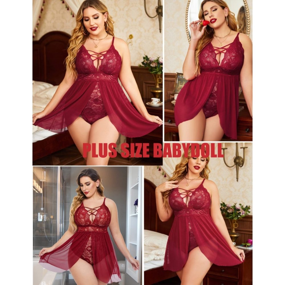 Plus Size Babydoll Womens Snap Crotch Lingerie V NeckLace Nighty Sleepwear Womenswear Comfort BasicMinimalist Spaghetti Strap Lingerie For Women Nightgown - Image 9