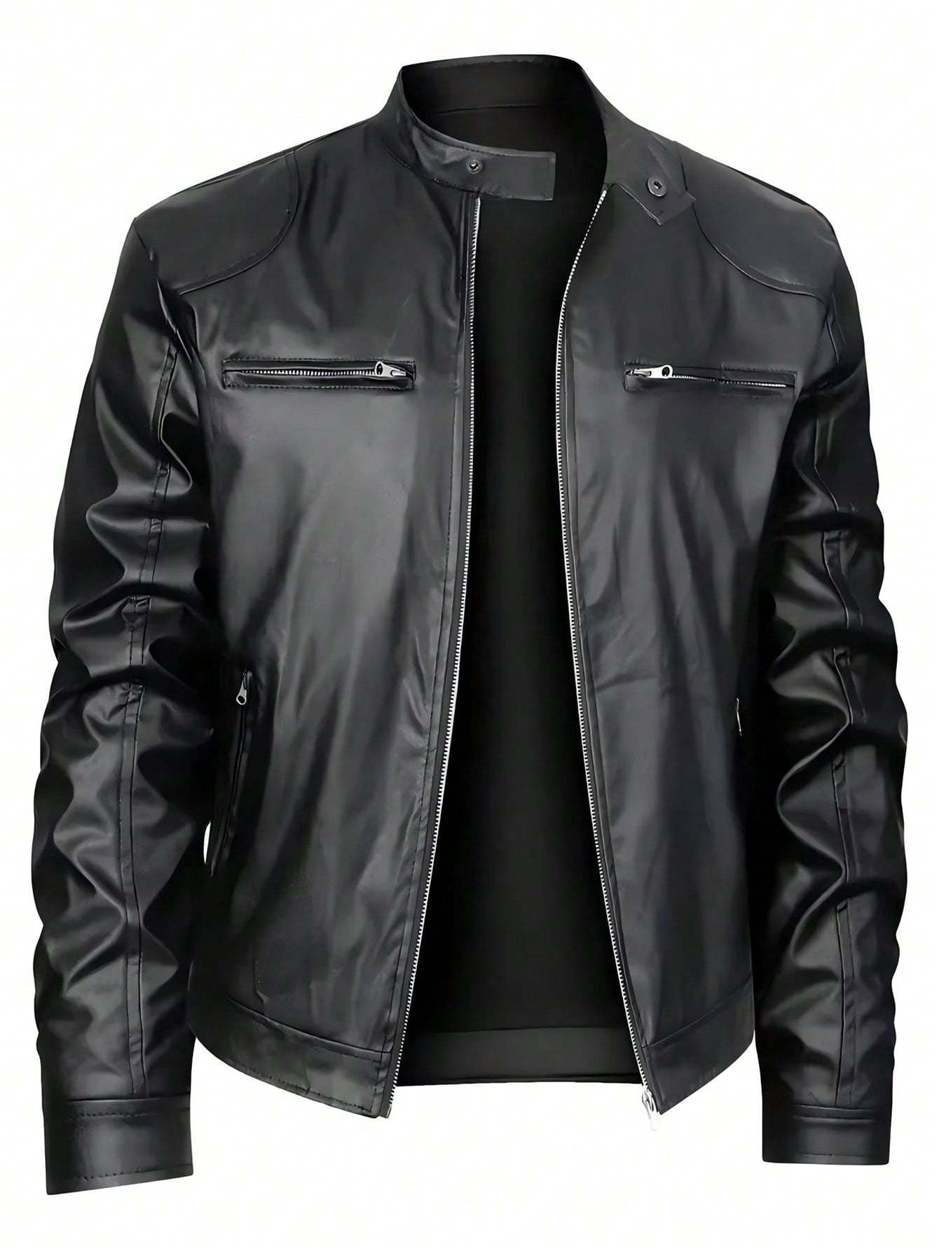 Men's Stand-up Collar Leather Jacket Business Casual Jacket - Image 10