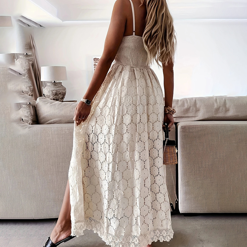 Women's Summer Elegant Lace Jumpsuit - V-Neck Sleeveless Romper With Intricate Detailing - Image 7