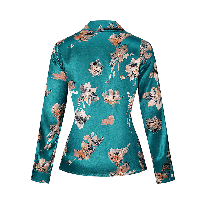 Women's Elegant Satin Lapel Long Sleeve Full Button Shirt Spring Autumn Fashion Tapered Waist Design With Sheen - Image 10