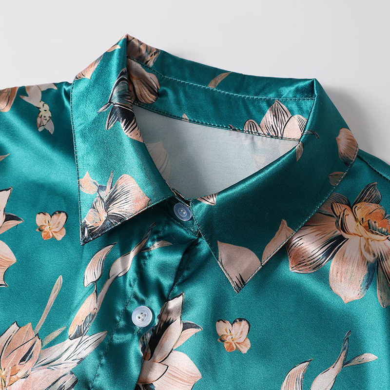 Women's Elegant Satin Lapel Long Sleeve Full Button Shirt Spring Autumn Fashion Tapered Waist Design With Sheen - Image 4