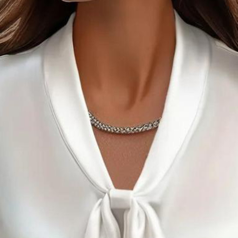 Women's Elegant Satin Blouse, Long Sleeve Button Down Shirt With Ribbon Detail For Office Work - Image 2