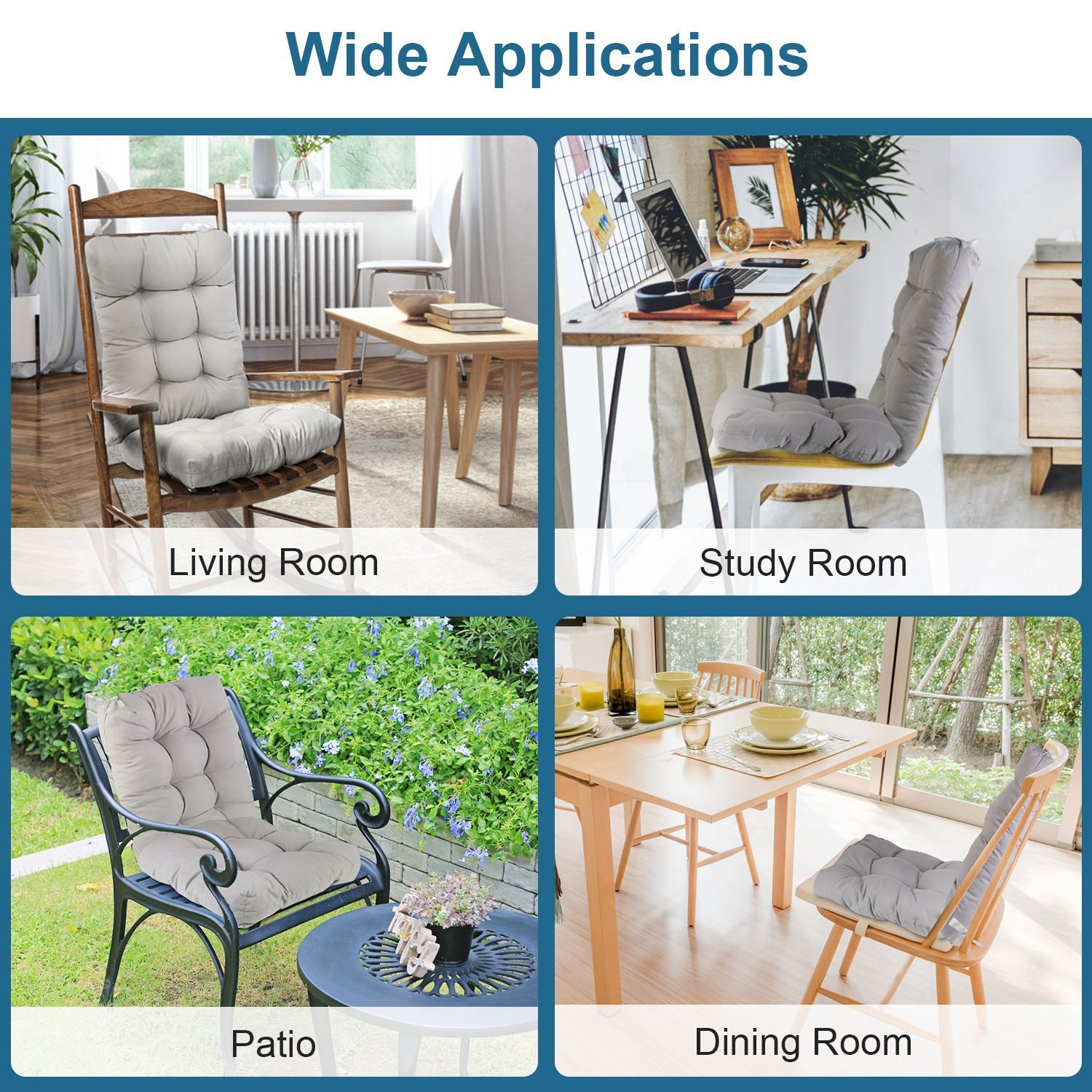 2Pcs Waterproof Rocking Chair Cushion Upper And Lower Back And Seat Sets With Non-Slip Ties Oxford Cloth Surface Polyester Filling Comfortable For Indoor Home Office Car - Image 10