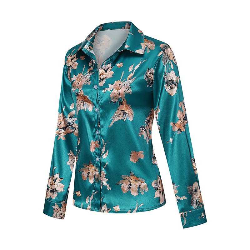 Women's Elegant Satin Lapel Long Sleeve Full Button Shirt Spring Autumn Fashion Tapered Waist Design With Sheen - Image 9