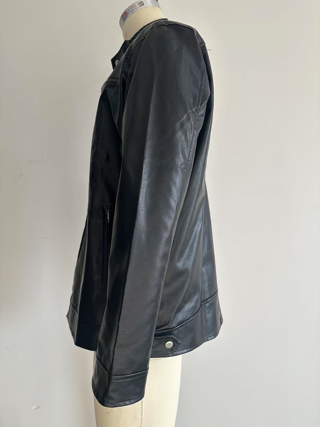 Men's Stand-up Collar Leather Jacket Business Casual Jacket - Image 3