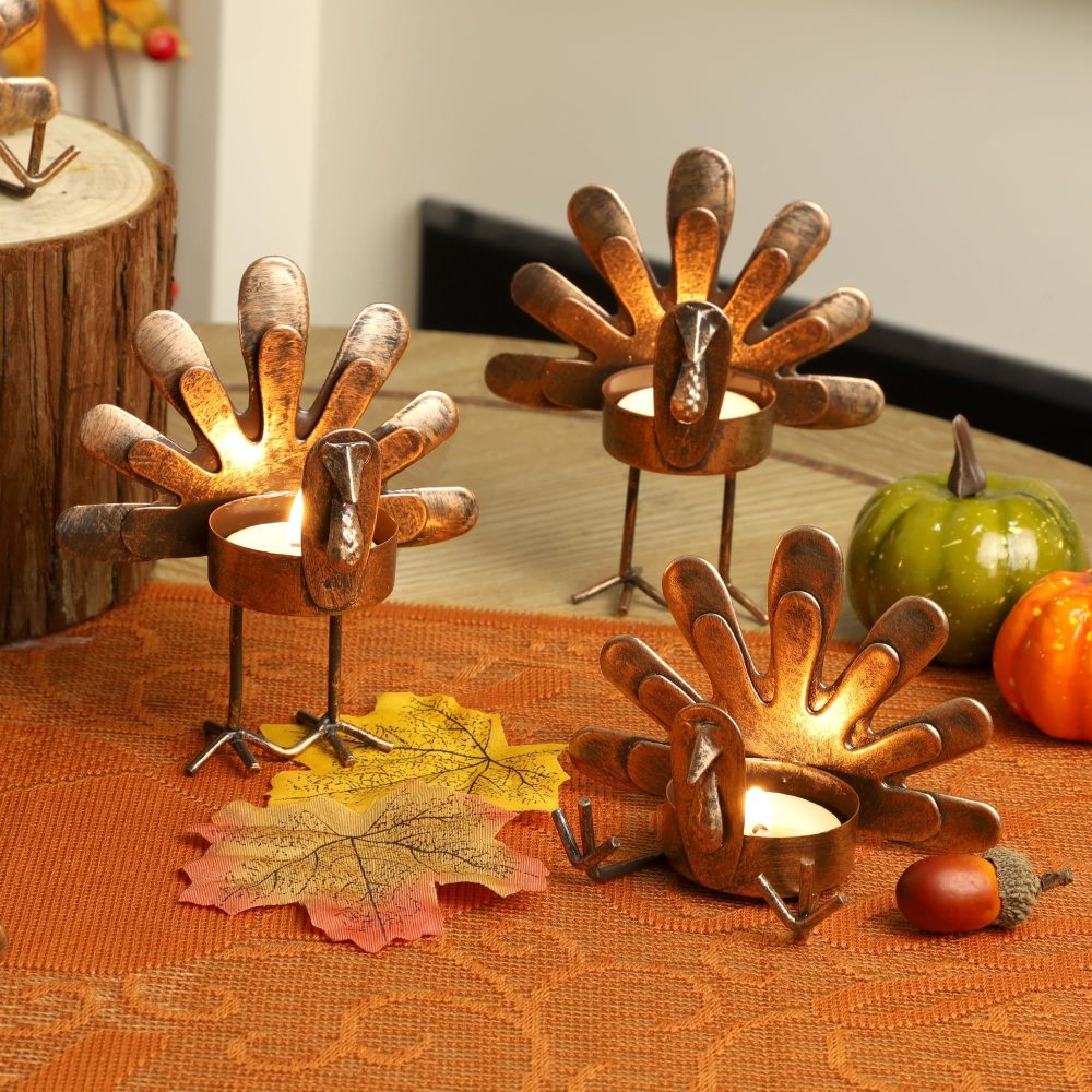 6pcs Christmas Thanksgiving Turkey Candle Holders, Tea Light Candle Holders Holiday Candle Holders Autumn Thanksgiving Decorations for Home, Table, Fireplace, Window - Image 8