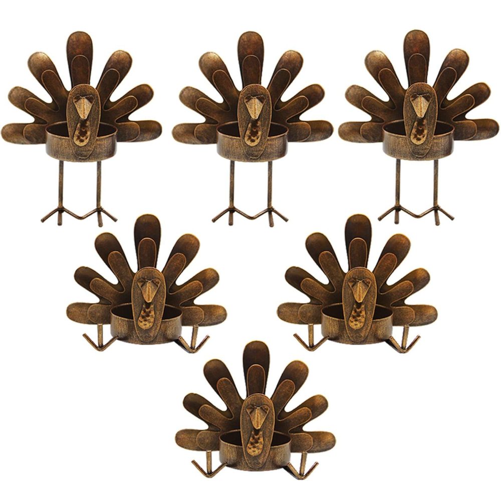 6pcs Christmas Thanksgiving Turkey Candle Holders, Tea Light Candle Holders Holiday Candle Holders Autumn Thanksgiving Decorations for Home, Table, Fireplace, Window - Image 2