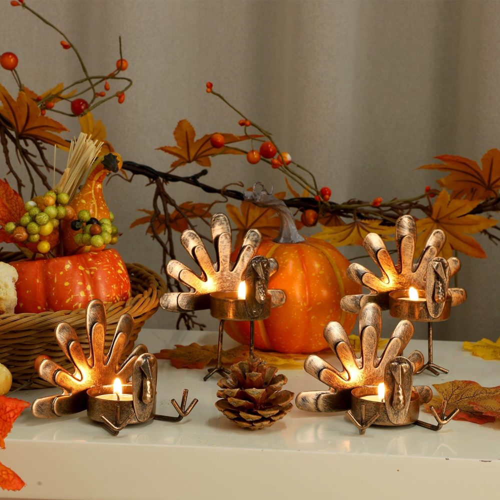 6pcs Christmas Thanksgiving Turkey Candle Holders, Tea Light Candle Holders Holiday Candle Holders Autumn Thanksgiving Decorations for Home, Table, Fireplace, Window - Image 9