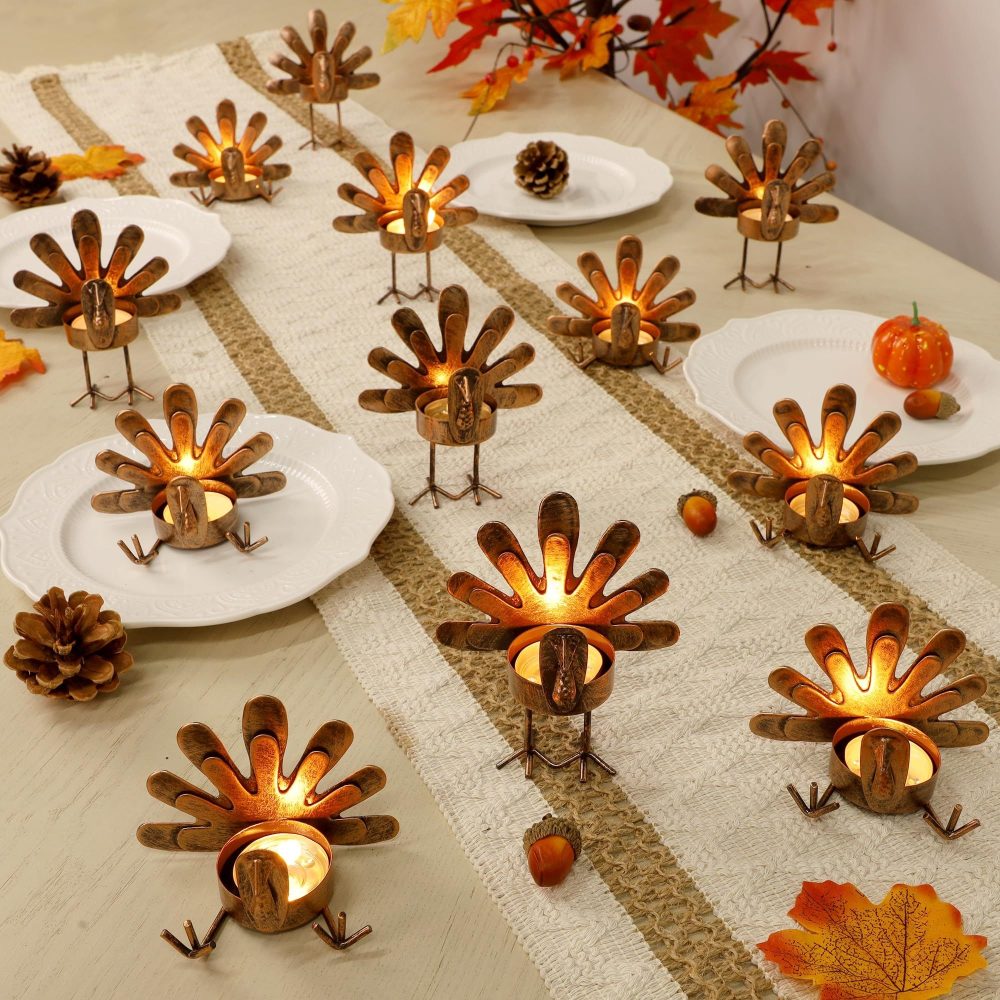 6pcs Christmas Thanksgiving Turkey Candle Holders, Tea Light Candle Holders Holiday Candle Holders Autumn Thanksgiving Decorations for Home, Table, Fireplace, Window