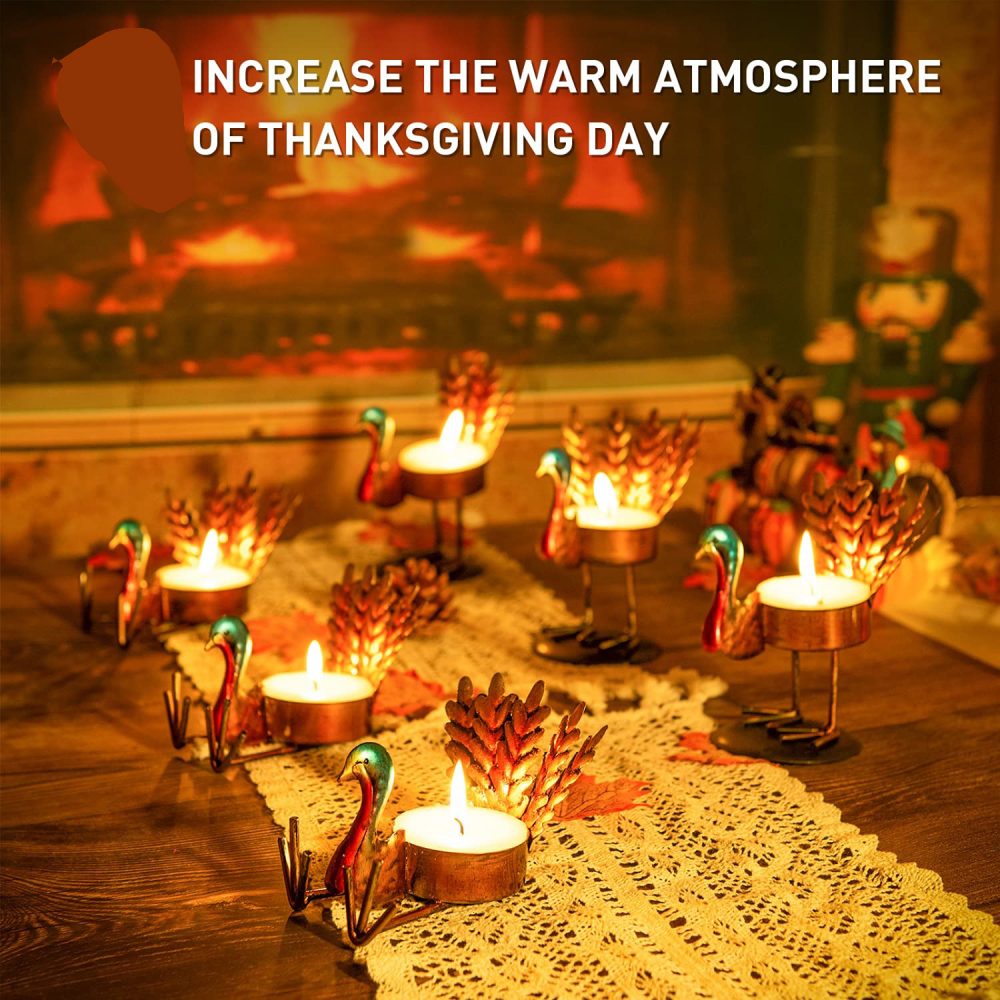 6pcs Christmas Thanksgiving Turkey Candle Holders, Tea Light Candle Holders Holiday Candle Holders Autumn Thanksgiving Decorations for Home, Table, Fireplace, Window - Image 18