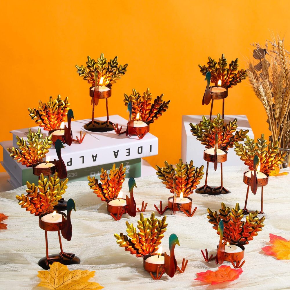 6pcs Christmas Thanksgiving Turkey Candle Holders, Tea Light Candle Holders Holiday Candle Holders Autumn Thanksgiving Decorations for Home, Table, Fireplace, Window - Image 6