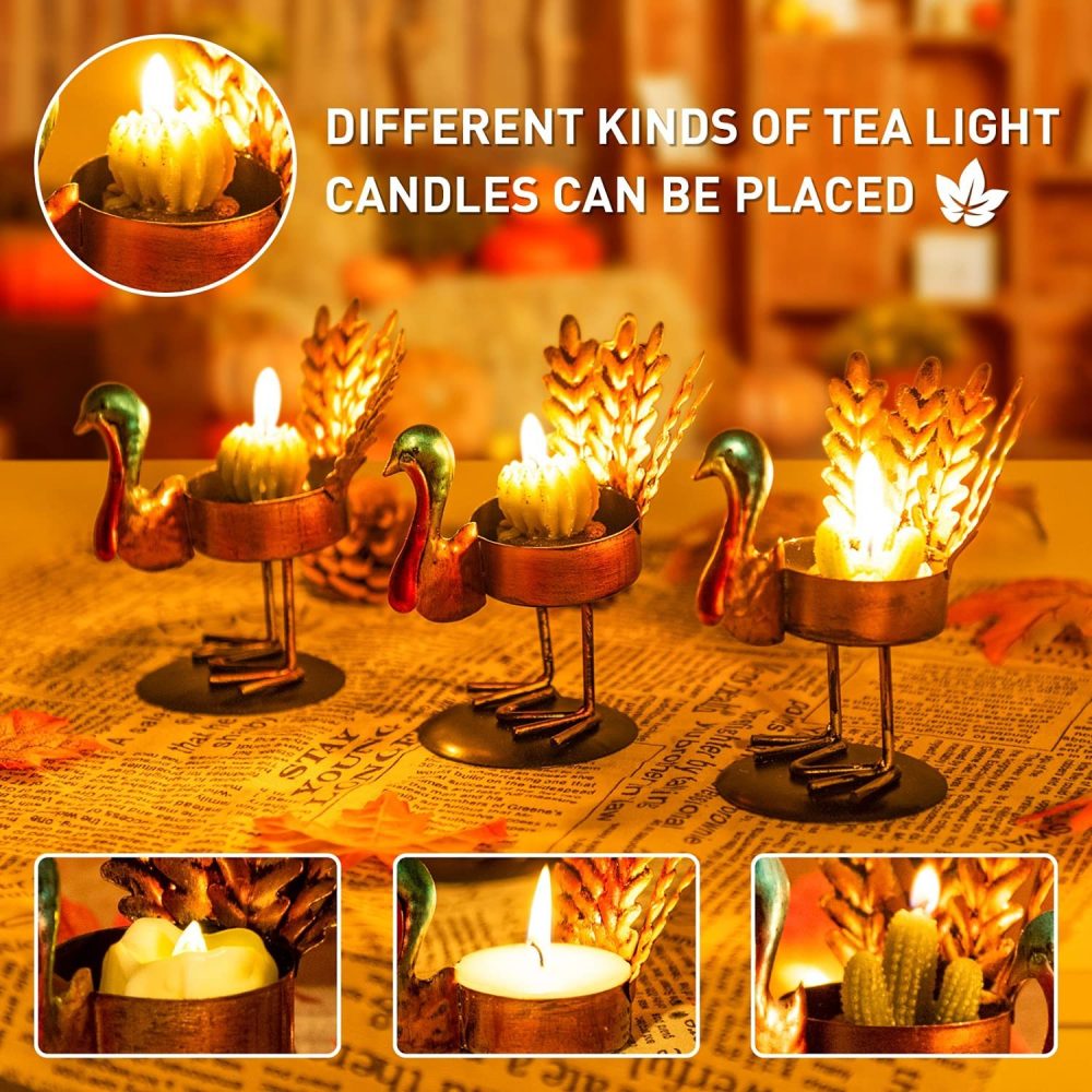 6pcs Christmas Thanksgiving Turkey Candle Holders, Tea Light Candle Holders Holiday Candle Holders Autumn Thanksgiving Decorations for Home, Table, Fireplace, Window - Image 17