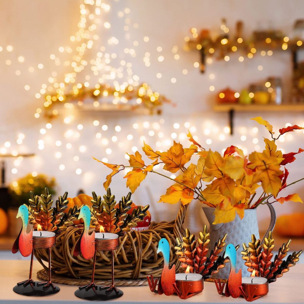 6pcs Christmas Thanksgiving Turkey Candle Holders, Tea Light Candle Holders Holiday Candle Holders Autumn Thanksgiving Decorations for Home, Table, Fireplace, Window - Image 14