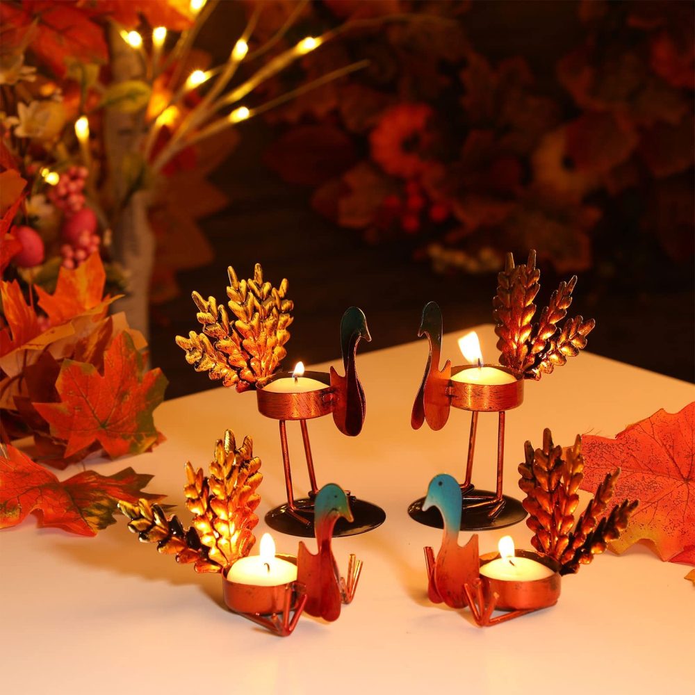 6pcs Christmas Thanksgiving Turkey Candle Holders, Tea Light Candle Holders Holiday Candle Holders Autumn Thanksgiving Decorations for Home, Table, Fireplace, Window - Image 15