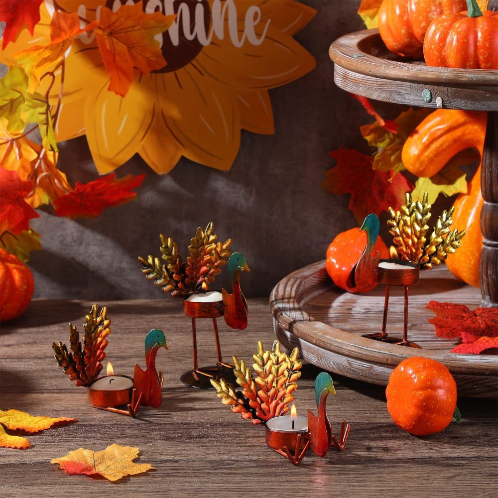 6pcs Christmas Thanksgiving Turkey Candle Holders, Tea Light Candle Holders Holiday Candle Holders Autumn Thanksgiving Decorations for Home, Table, Fireplace, Window - Image 16