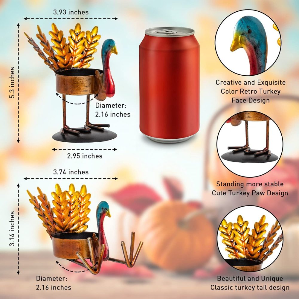 6pcs Christmas Thanksgiving Turkey Candle Holders, Tea Light Candle Holders Holiday Candle Holders Autumn Thanksgiving Decorations for Home, Table, Fireplace, Window - Image 13
