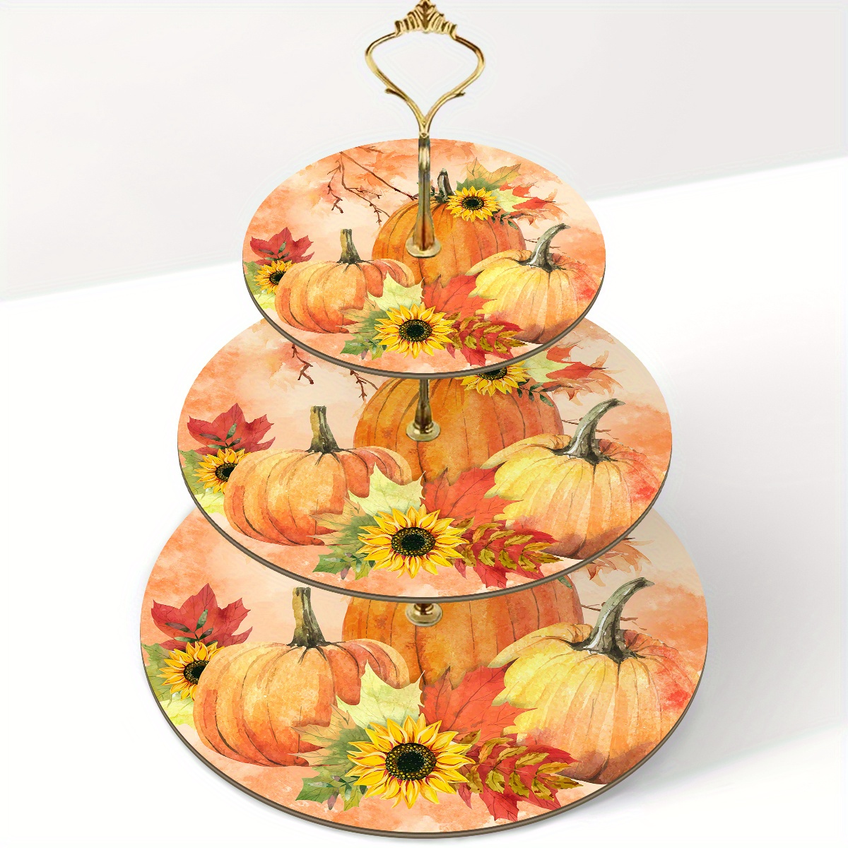 1pc Three-Tier Wooden Tray Rack with Autumn Pumpkin & Sunflower Design - Perfect for Thanksgiving, Christmas, and Halloween Decor, Ideal for Harvest Festival Activities and Home Decoration, Festive Display Rack|Seasonal Decor|Wooden Construction, Tray Decor (Non-Food Contact) - Image 2
