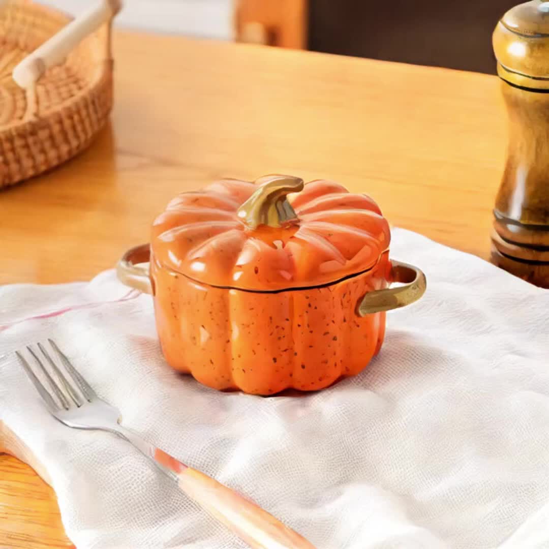 Mini Pumpkin Stew Pot Set - Ceramic Lid Stew Pot with Handle | Oven Safe Pumpkin Bowl, Suitable for Baking/Serving | Thanksgiving and Halloween Gift Grade Baking Pan - A Gift for Friends and Family (Father'S Day/Mother'S Day/Christmas/Valentine'S Day/New Year'S Day/ April Fool'S Day/Wedding Anniversary/Easter), Mini Ceramic Bowls, Mini Ceramic, Salad Bowl, Roti, Porridge, Pot, Western Food Pot, Rether Beauty Products - Image 12