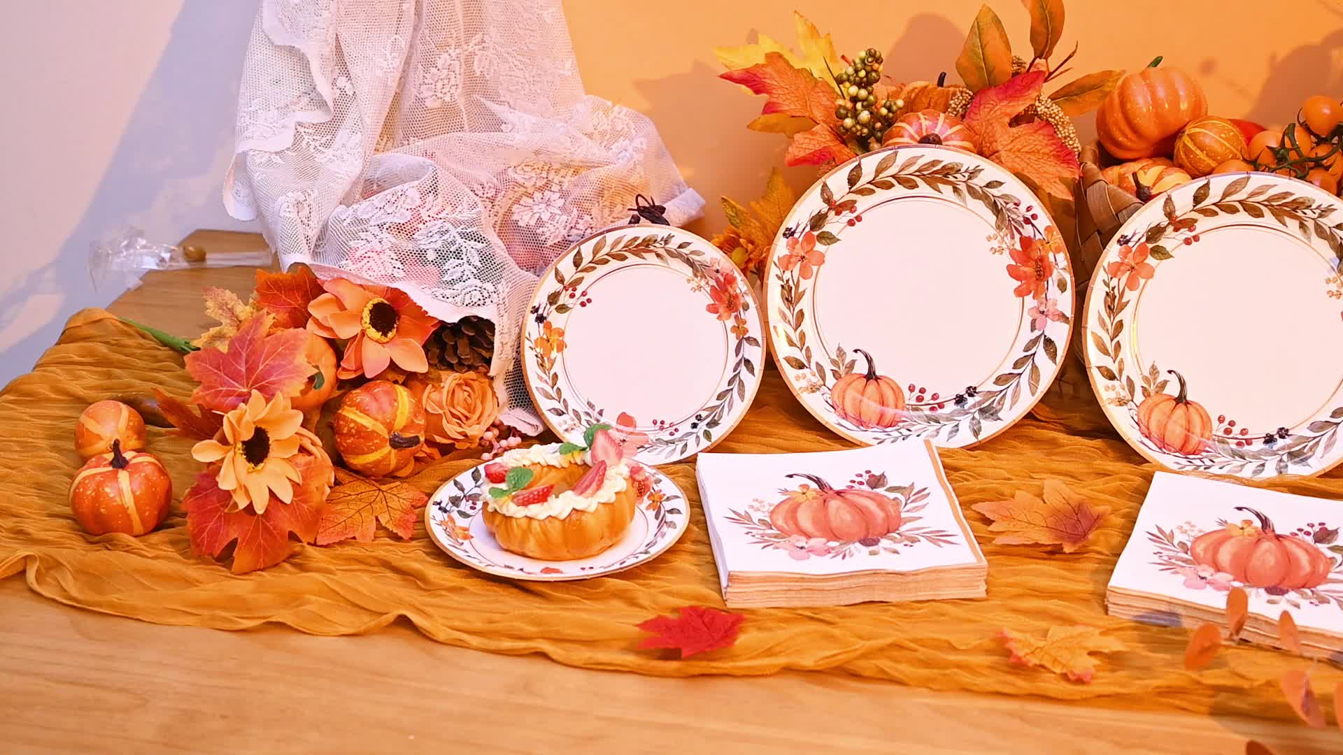60/180/300pcs Elegant Watercolor Pumpkin Wreath Fall Tableware Set - Autumn Harvest Plates & Napkins in Orange, Brown, Green, Pink, Beige - Bulk Disposable Dinnerware for Thanksgiving, Halloween, Christmas, Weddings, Birthdays, Minimalist Party Decorations (7in & 9in Plates) - Easy Cleanup, Versatile for Casual & Formal Events - Image 13