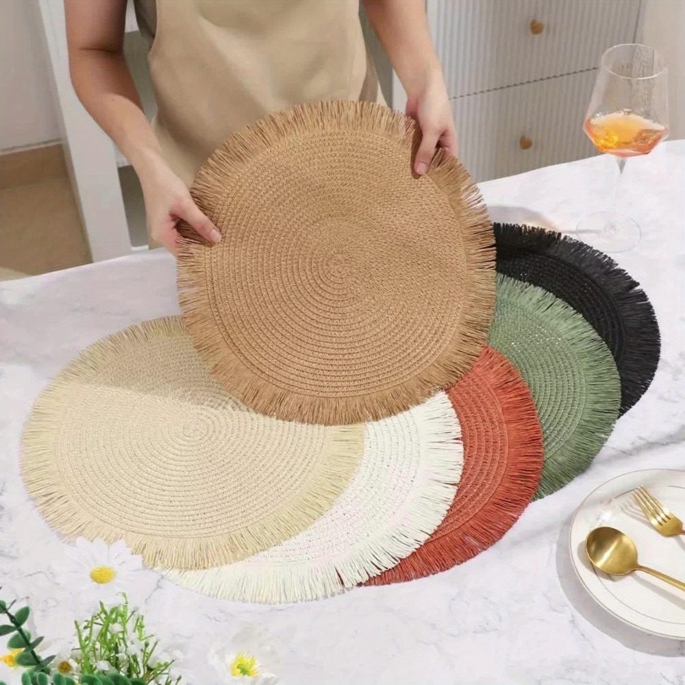 [4-Pack Braided Placemats] 4-Pack Natural Braided Placemats | 15" Round Heat-Resistant Table Mats for Indoor/Outdoor Dining | Farmhouse Rustic Decor with Easy Clean Surface,, Ideal Gifts for Loved Ones, Friends & Lovers - Image 14