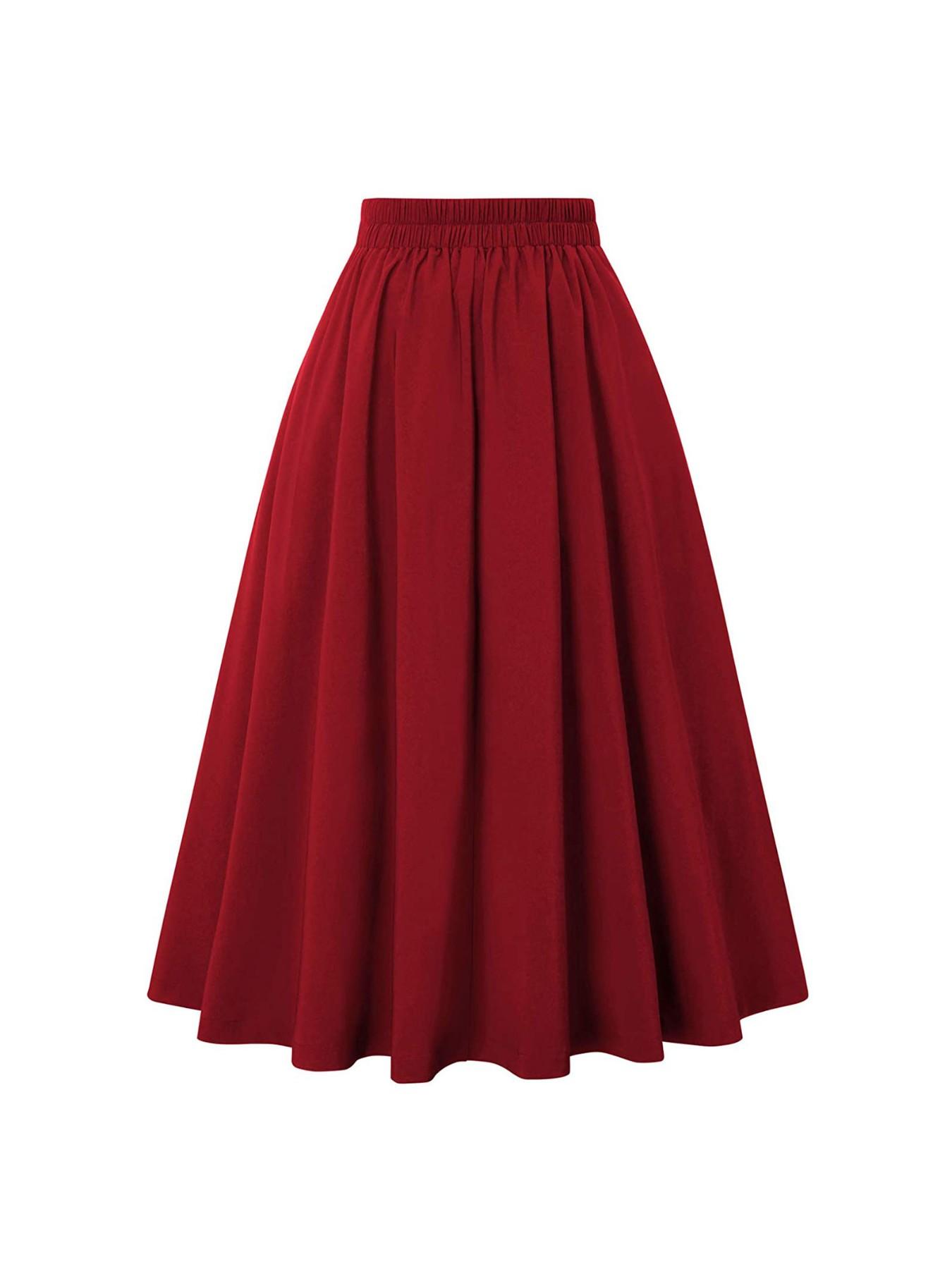 Women'S Elegant High-Waisted Flared skirt - Non-See-Through Formal & Casual skirt with Waistband, Flattering Fit for Everyday, Office, Parties - Spring/Fall/Summer Outfits in Rich Red - Easy-Care Women'S Clothing, Seasonal Wardrobe Staple, Sophisticated Pleating, Durable Construction, Stylish Waistband, Working Professionals - Image 10