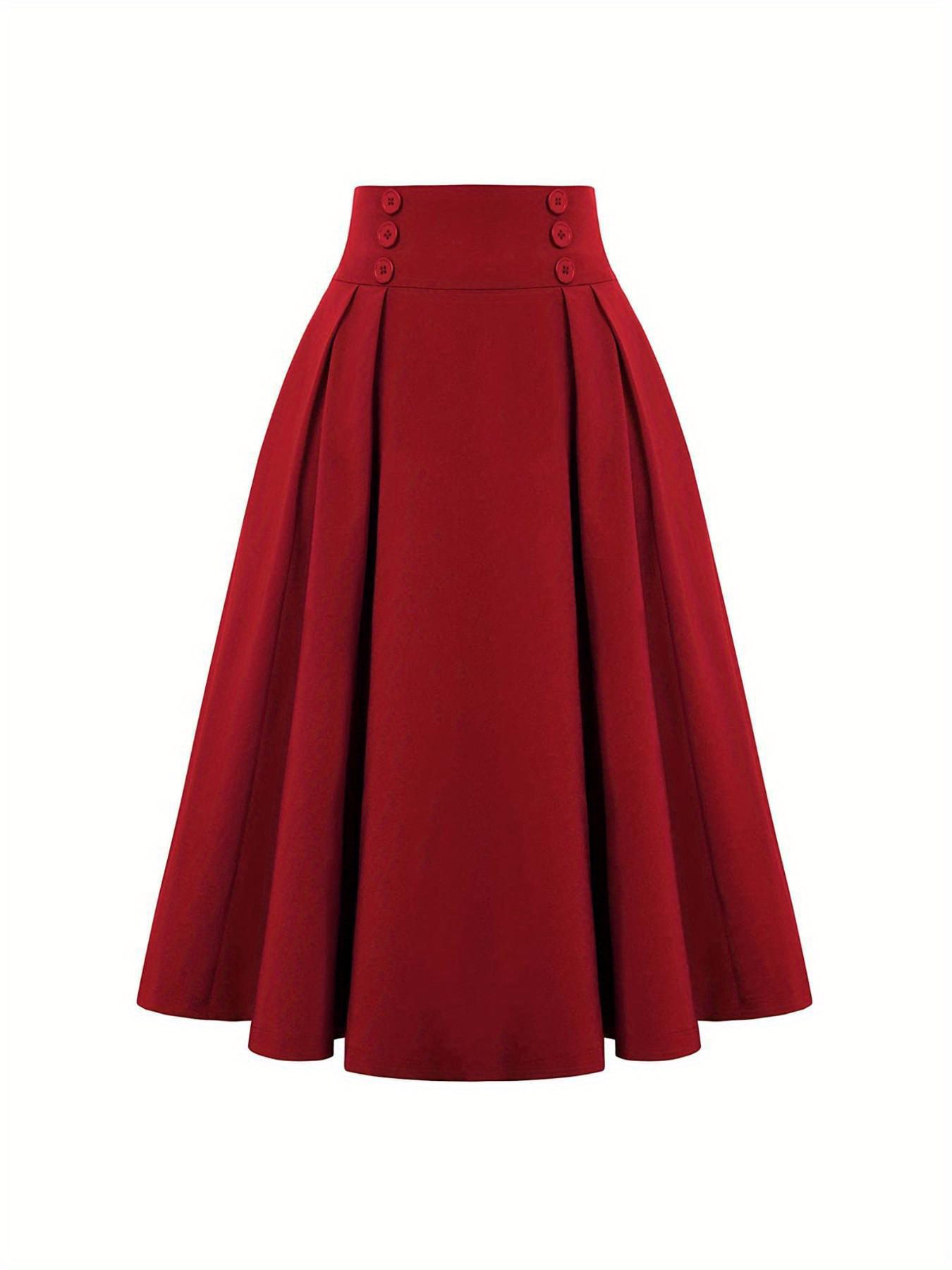 Women'S Elegant High-Waisted Flared skirt - Non-See-Through Formal & Casual skirt with Waistband, Flattering Fit for Everyday, Office, Parties - Spring/Fall/Summer Outfits in Rich Red - Easy-Care Women'S Clothing, Seasonal Wardrobe Staple, Sophisticated Pleating, Durable Construction, Stylish Waistband, Working Professionals