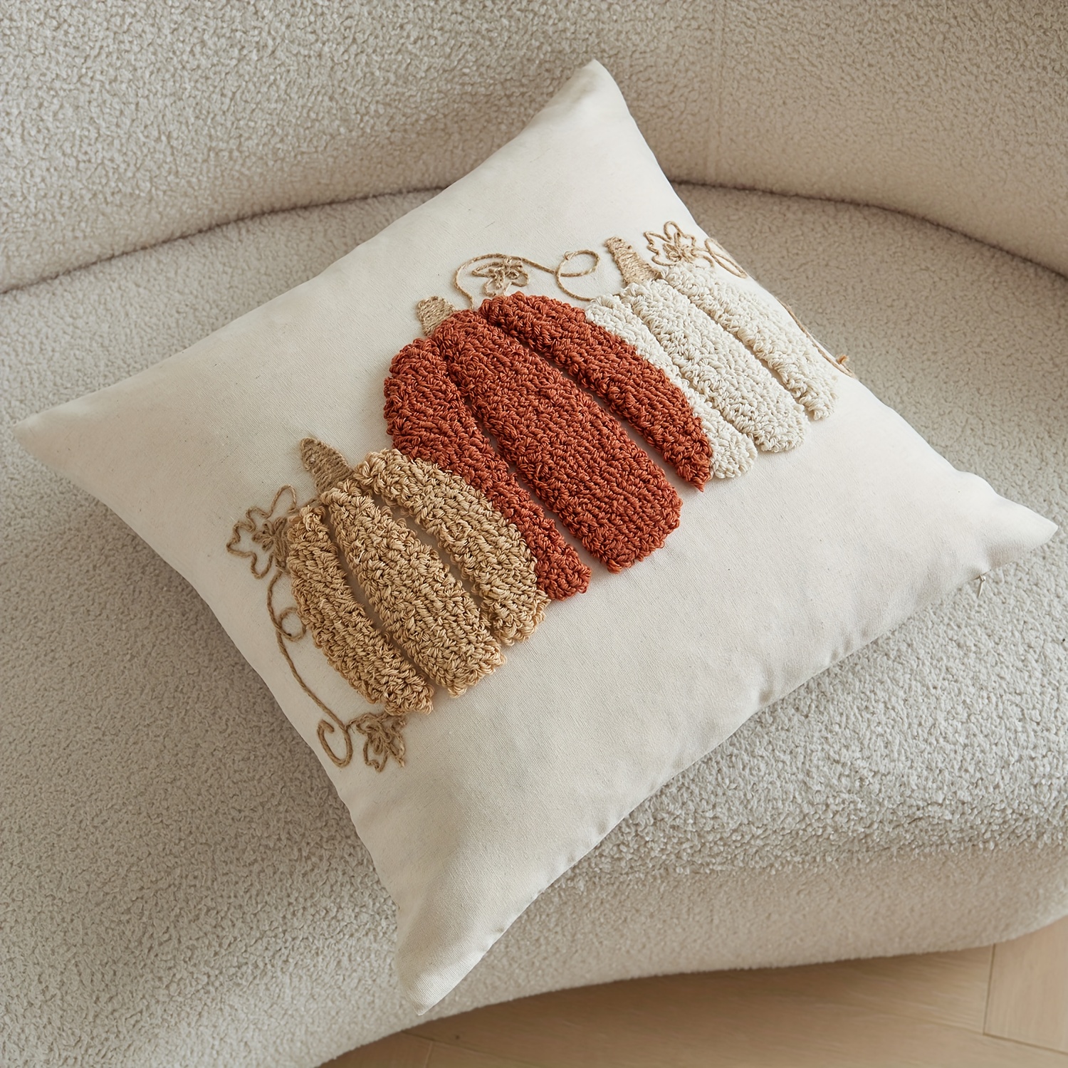 1pc, thanksgiving linen blended pillowcase, harvest pumpkin throw pillow covers, single side embroidery, suitable for sofa, living room, bedroom home decoration, no pillow core, Living Room Accent, Sofa Pillow Cover, Traditional Design, Embroidered - Image 9