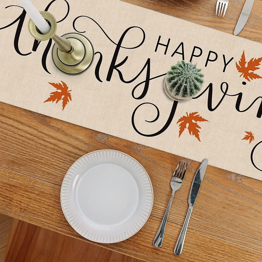 1pc Thanksgiving Linen-Textured Polyester Table Runner with Autumn Maple Leaf Design - Rustic Farmhouse Seasonal Decor for Thanksgiving, Halloween, Mother’s Day, Father’s Day, Independence Day - Durable & Easy-Care Holiday Tablecloth, Thanksgiving Decorations - Image 5