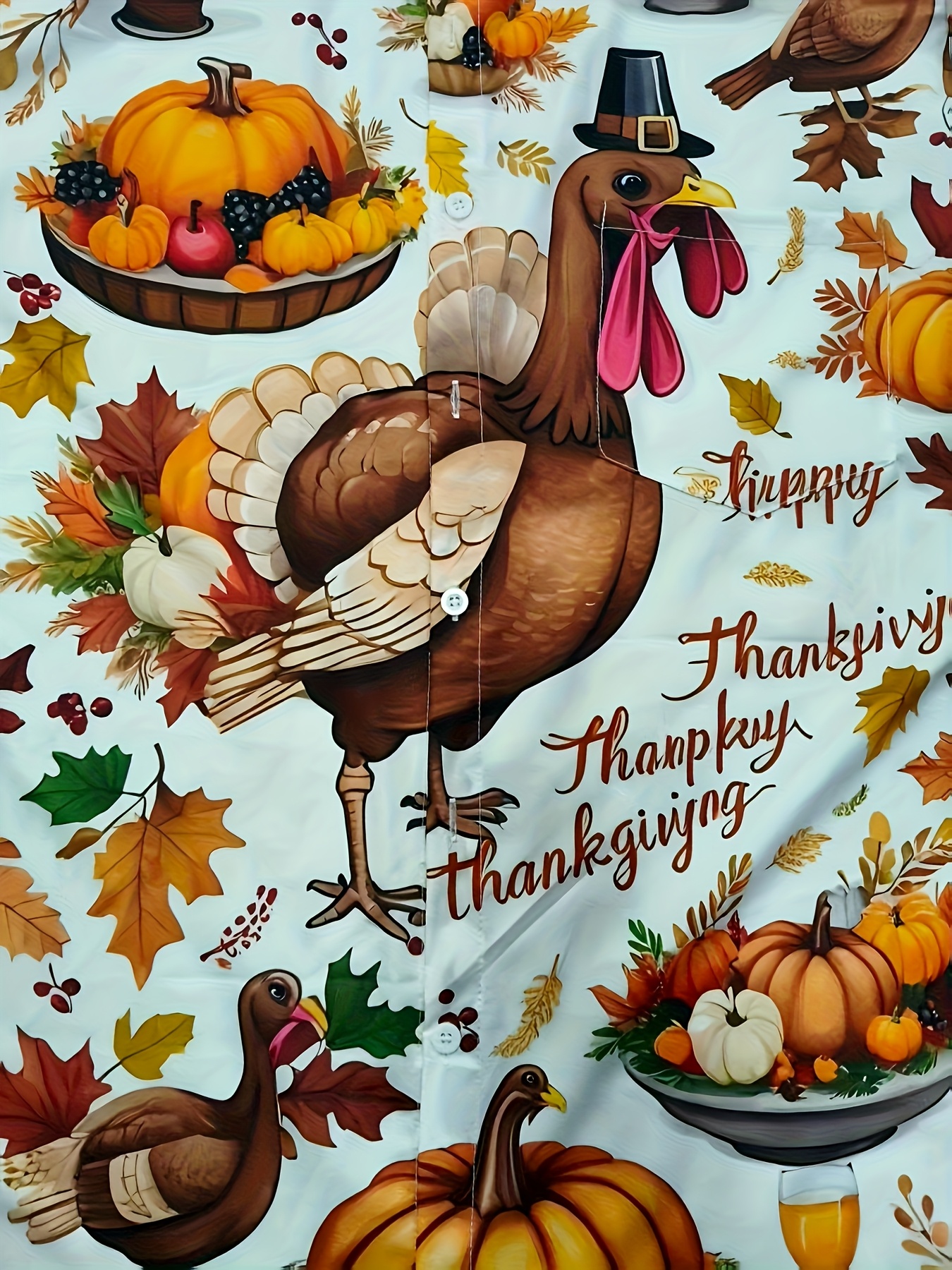 Men's Plus Size Turkey Pumpkin Maple Leaf Thanksgiving Print Short Sleeve Shirt, Vintage and Festive, Holiday Celebration Apparel, Casual Casual Attire, Suitable for Thanksgiving Theme Party Outfits, Machine Washable and Giftable, PLUS SIZE, Festive - Image 4