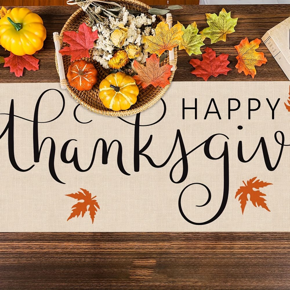 1pc Thanksgiving Linen-Textured Polyester Table Runner with Autumn Maple Leaf Design - Rustic Farmhouse Seasonal Decor for Thanksgiving, Halloween, Mother’s Day, Father’s Day, Independence Day - Durable & Easy-Care Holiday Tablecloth, Thanksgiving Decorations - Image 6
