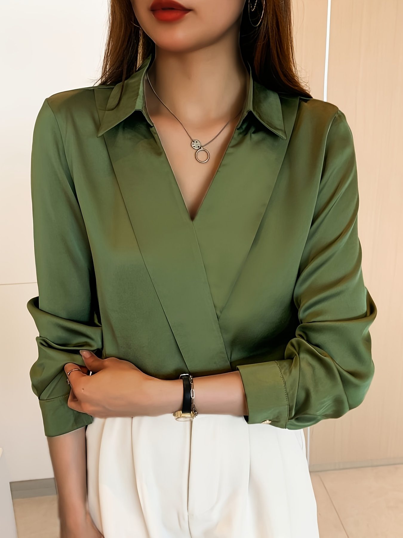 Design Style Temperament V-neck Shirt. Slim And Classic Cut. Effortless, Minimalist Style Women'S Shirts Are Perfect For Every Occasion - Image 3