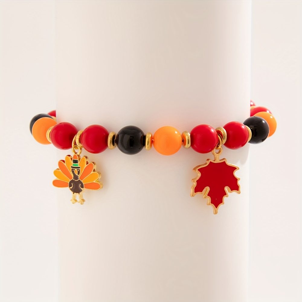 Elegant Vintage-Inspired Maple Leaf & Pumpkin Beaded Bracelet - Perfect Thanksgiving Gift for Her - Image 4