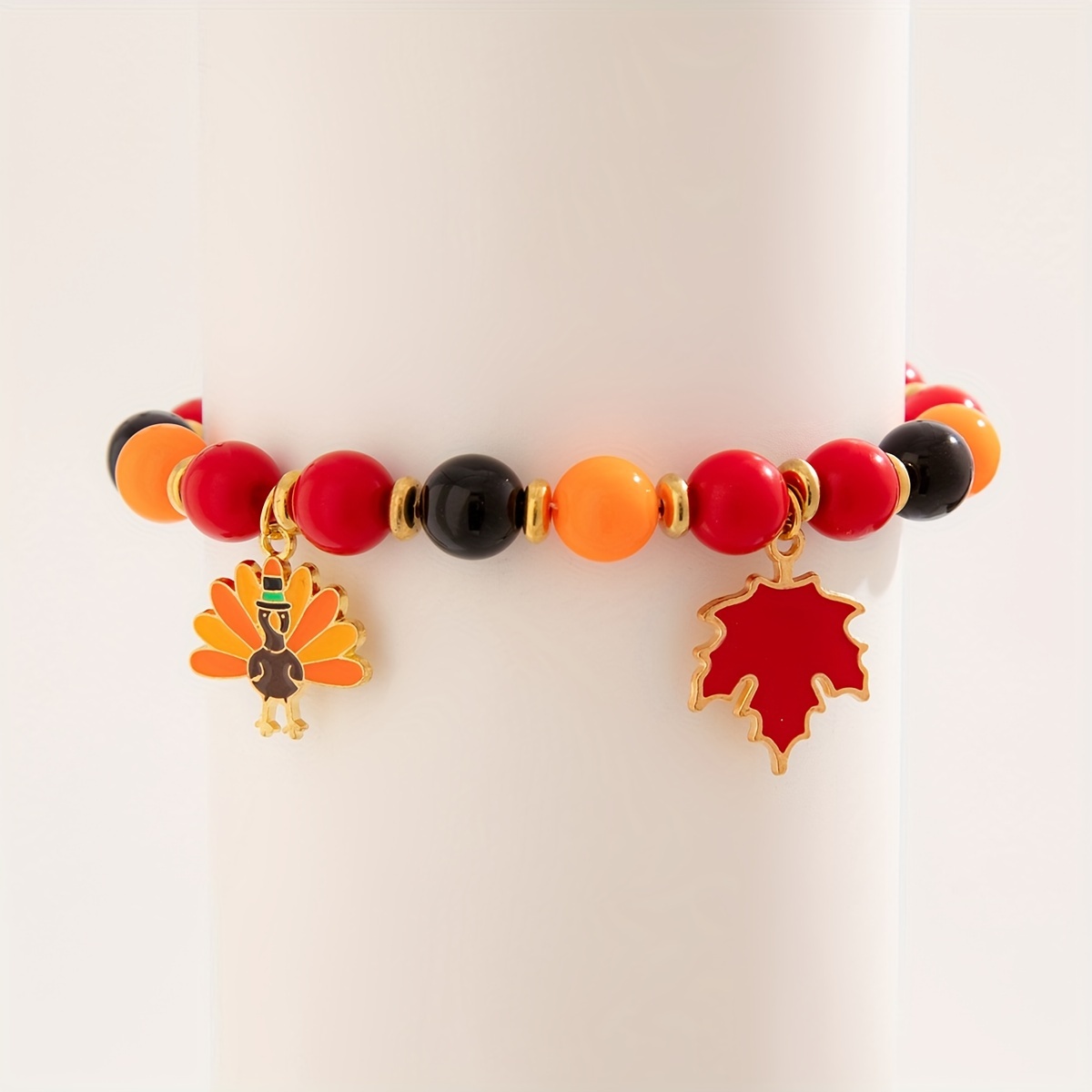 Elegant Vintage-Inspired Maple Leaf & Pumpkin Beaded Bracelet - Perfect Thanksgiving Gift for Her - Image 4