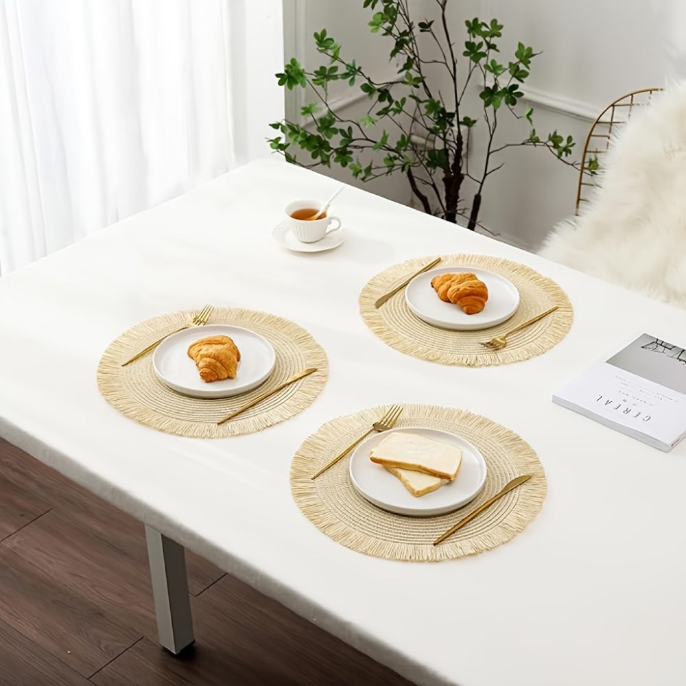 [4-Pack Braided Placemats] 4-Pack Natural Braided Placemats | 15" Round Heat-Resistant Table Mats for Indoor/Outdoor Dining | Farmhouse Rustic Decor with Easy Clean Surface,, Ideal Gifts for Loved Ones, Friends & Lovers - Image 3
