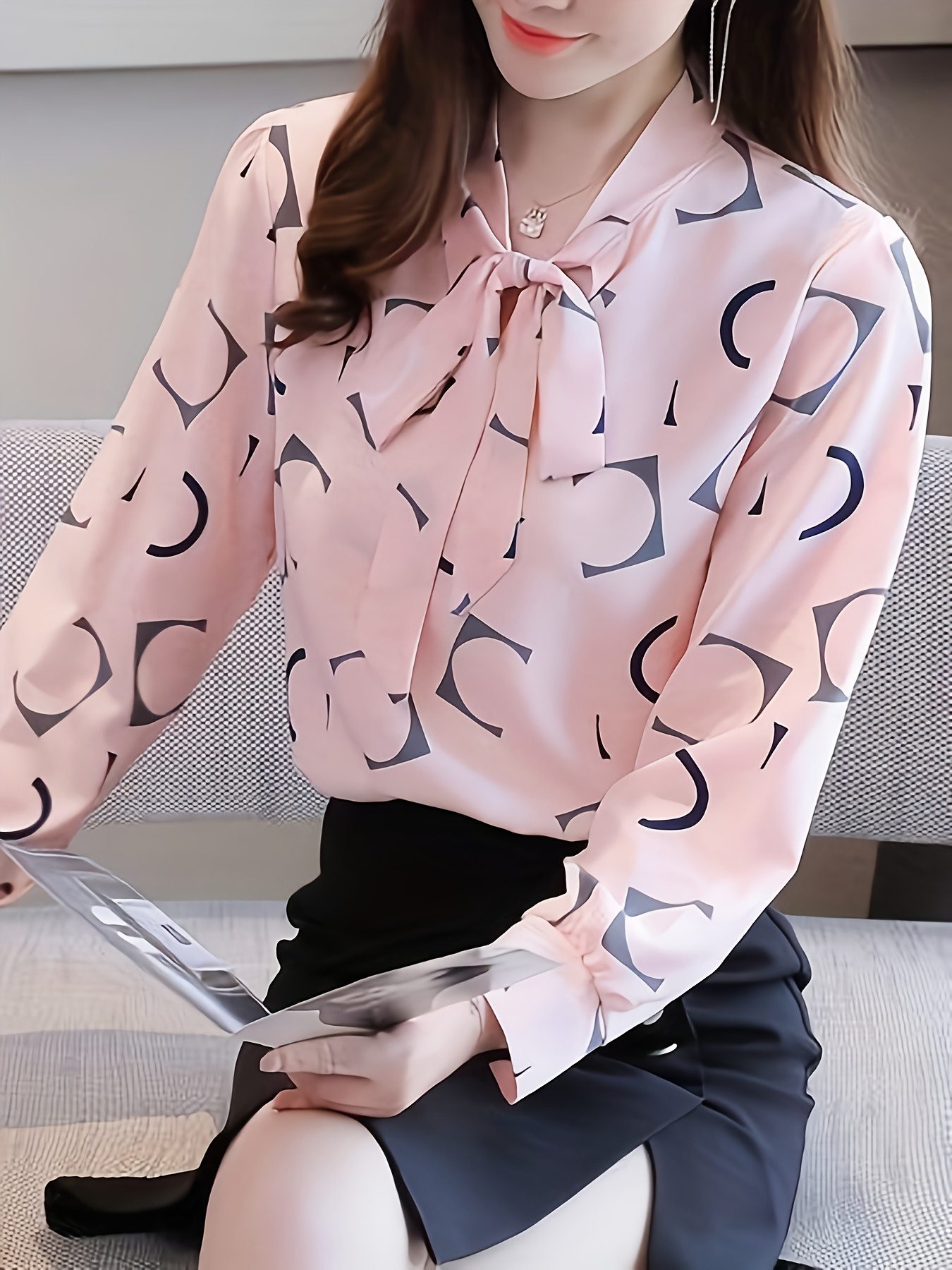 Women's Elegant Long Sleeve Shirt - All-Season Versatile Office & Casual Top with Abstract Print, Classic Collar & Button Front, Machine Washable Non-Stretch Fabric - Image 3
