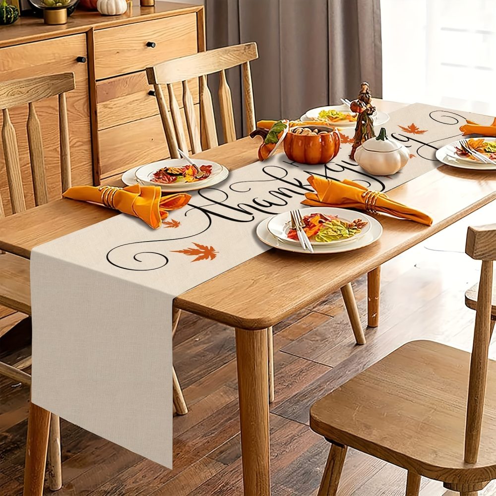 1pc Thanksgiving Linen-Textured Polyester Table Runner with Autumn Maple Leaf Design - Rustic Farmhouse Seasonal Decor for Thanksgiving, Halloween, Mother’s Day, Father’s Day, Independence Day - Durable & Easy-Care Holiday Tablecloth, Thanksgiving Decorations - Image 7