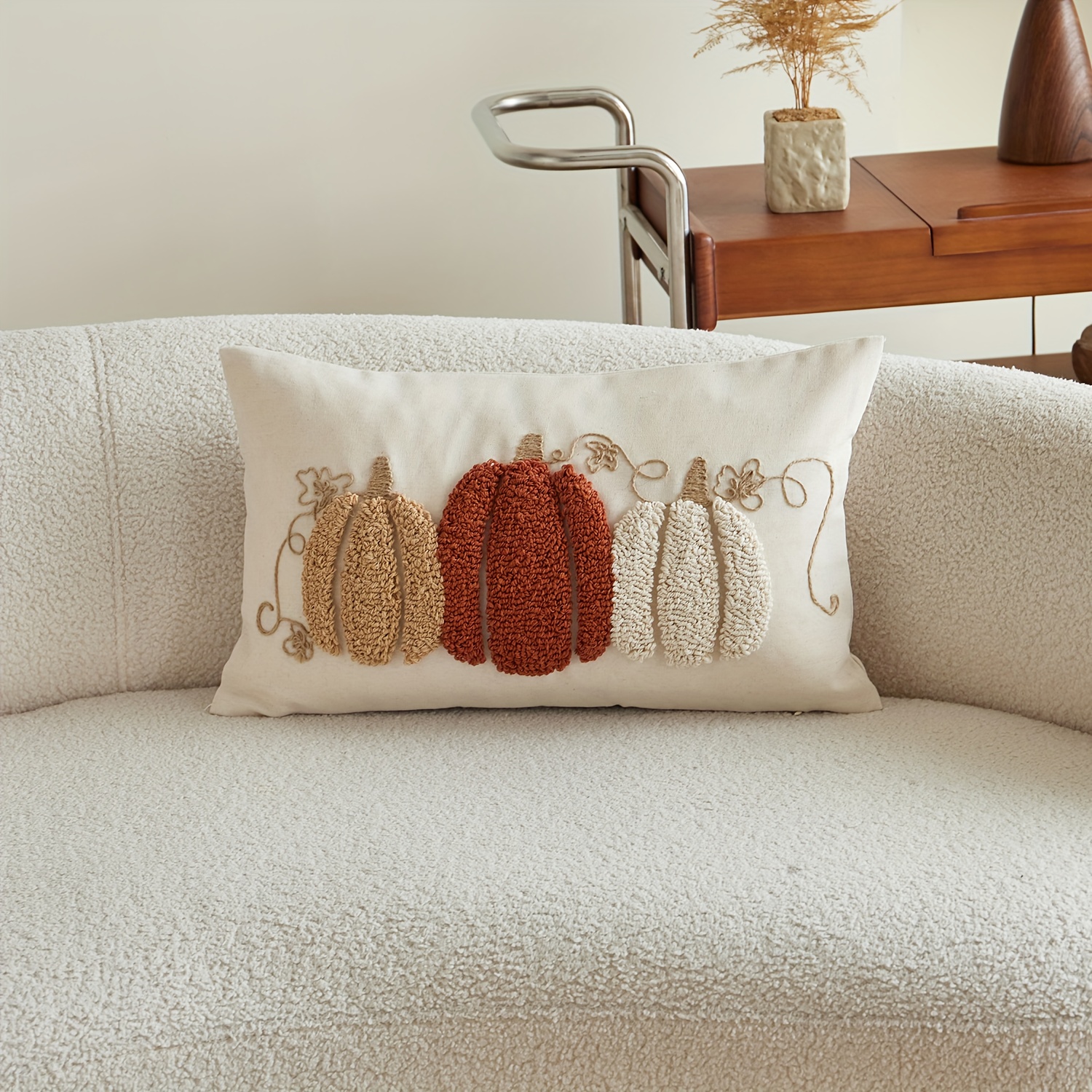1pc, thanksgiving linen blended pillowcase, harvest pumpkin throw pillow covers, single side embroidery, suitable for sofa, living room, bedroom home decoration, no pillow core, Living Room Accent, Sofa Pillow Cover, Traditional Design, Embroidered - Image 6