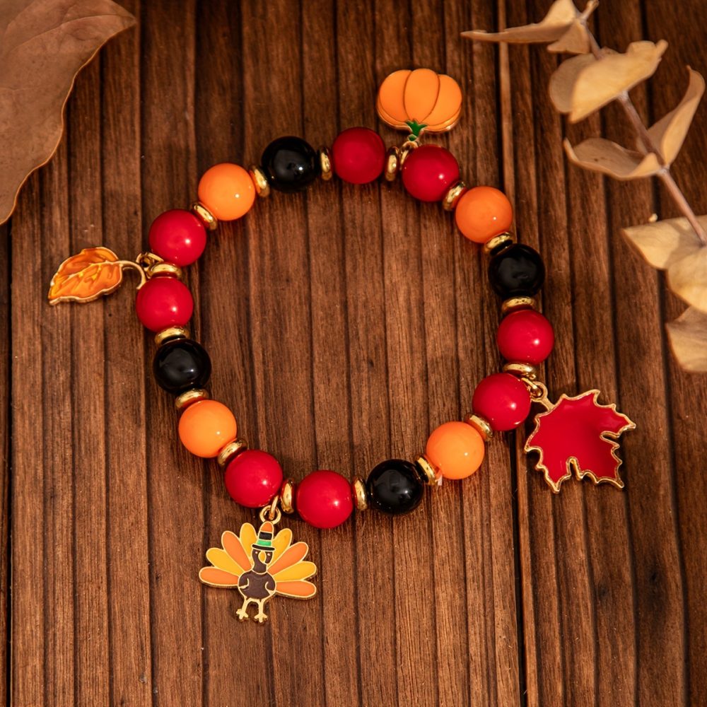 Elegant Vintage-Inspired Maple Leaf & Pumpkin Beaded Bracelet - Perfect Thanksgiving Gift for Her - Image 7