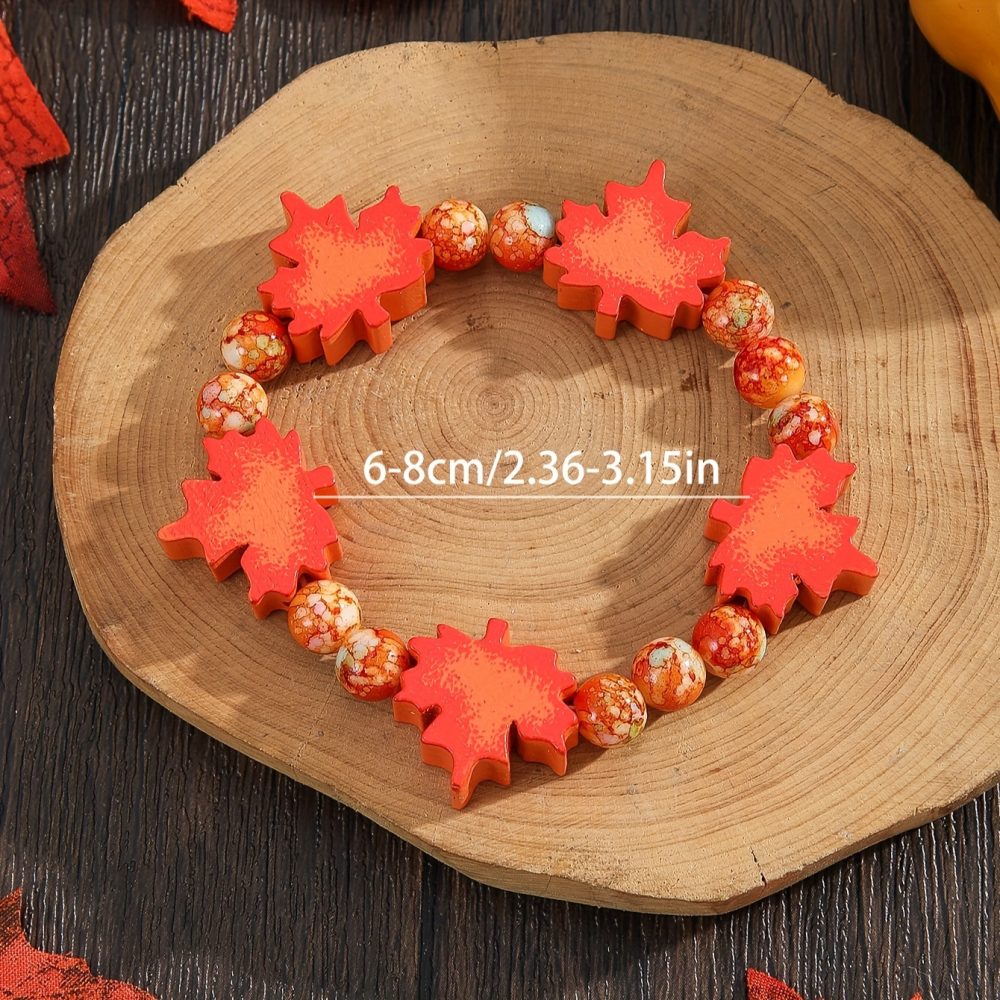 [Thanksgiving|Beaded Bracelet] 1pc Thanksgiving Beaded Bracelet for Women | Handmade Festive Jewelry Gift | Autumn & Winter Maple Leaf Design, Vibrant Accessory - Image 4