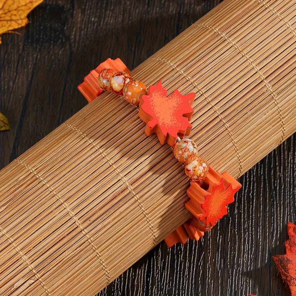[Thanksgiving|Beaded Bracelet] 1pc Thanksgiving Beaded Bracelet for Women | Handmade Festive Jewelry Gift | Autumn & Winter Maple Leaf Design, Vibrant Accessory - Image 5