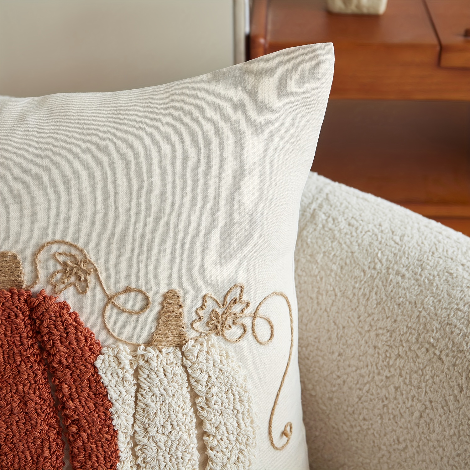 1pc, thanksgiving linen blended pillowcase, harvest pumpkin throw pillow covers, single side embroidery, suitable for sofa, living room, bedroom home decoration, no pillow core, Living Room Accent, Sofa Pillow Cover, Traditional Design, Embroidered - Image 8