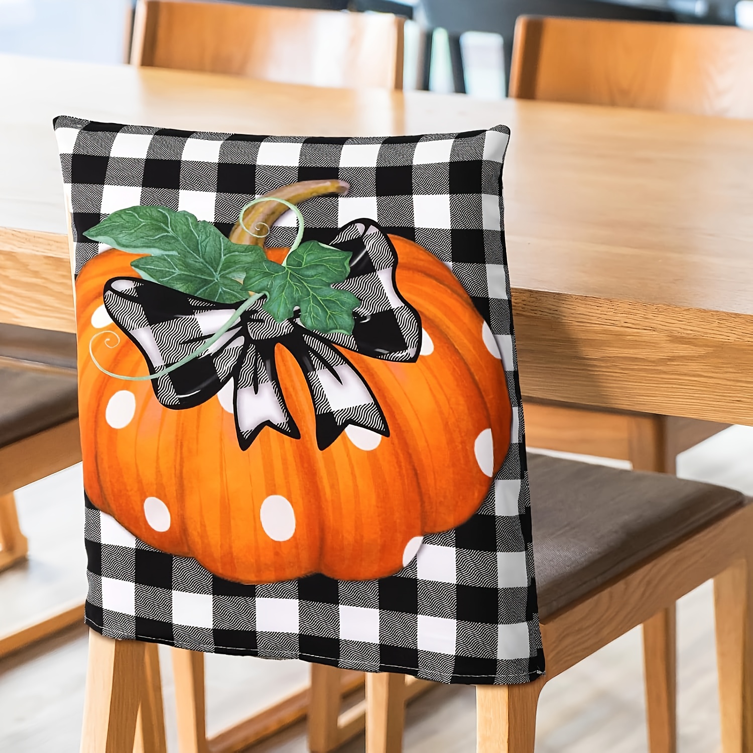 6pcs Set DOKRIY Fall Chair Covers - Elegant Farmhouse Dining Chair Slipcovers with Buffalo Plaid & Sunflower Patterns in Orange, Brown, White, Black - Heavy-Duty Linen Fabric for Thanksgiving, Weddings, Kitchen, Seasonal Decor - Easy-Clean Chair Protectors (20x24 Inch) - Autumn Table Setting Essentials in Warm Orange Tones with Checkered & Solid Designs, Machine Washable or Hand Wash - Image 4