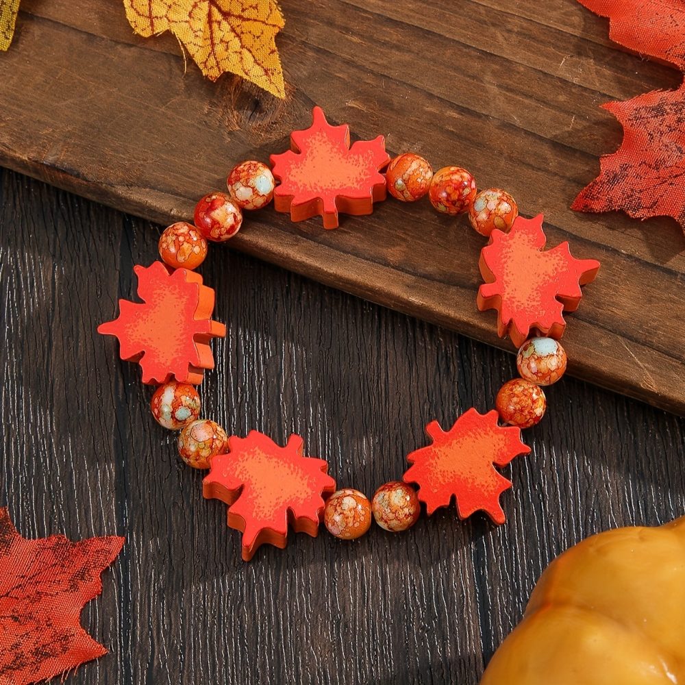 [Thanksgiving|Beaded Bracelet] 1pc Thanksgiving Beaded Bracelet for Women | Handmade Festive Jewelry Gift | Autumn & Winter Maple Leaf Design, Vibrant Accessory