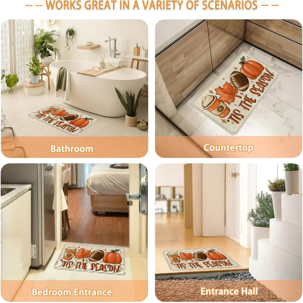 1pc Autumn Thanksgiving Welcome Mat with Maple Leaves, Pumpkins & "Tis the Season" Design - Non-Slip PVC Backing, Soft Washable Polyester Indoor/Outdoor Door Mat for Porch, Kitchen, RV - Fall Home Decor in Orange, Brown, Green, Beige & White (Machine Washable), Fall Home Decor, Outdoor Mat For Front Door, Welcome Mat For Front Door, Doormat Outdoor Entrance, Indoor Door Mat, Kitchen Mat For Floor, Outdoor Rug For Front Door, Funny Door Mat Outdoor Entrance, Front Door Mat Indoor - Image 8