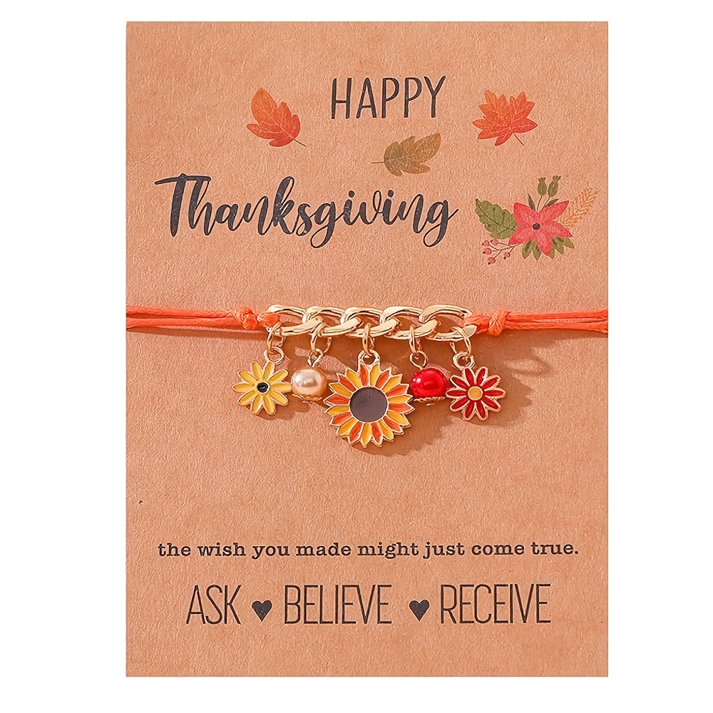 Thanksgiving holiday blessing maple leaf bracelet, cute squirrel honey pot pumpkin pendant bracelet, hand-made greeting card with blessing words, is a gift to celebrate the holiday, for favorite family and friends sisters, Sentimental Keepsake, Festive Jewelry, Whimsical Design, Pumpkin Charm, Detailed Pendant, Durable Charm, Charm Bracelet, Greeting Card Jewelry, Holiday Shoppers, Sisters Jewelry, for Teenager - Image 3