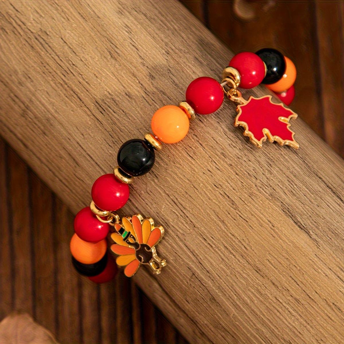 Elegant Vintage-Inspired Maple Leaf & Pumpkin Beaded Bracelet - Perfect Thanksgiving Gift for Her - Image 6