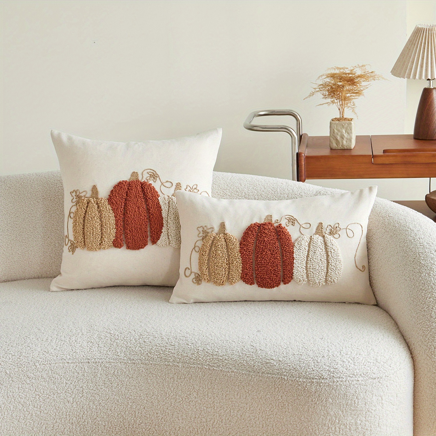 1pc, thanksgiving linen blended pillowcase, harvest pumpkin throw pillow covers, single side embroidery, suitable for sofa, living room, bedroom home decoration, no pillow core, Living Room Accent, Sofa Pillow Cover, Traditional Design, Embroidered