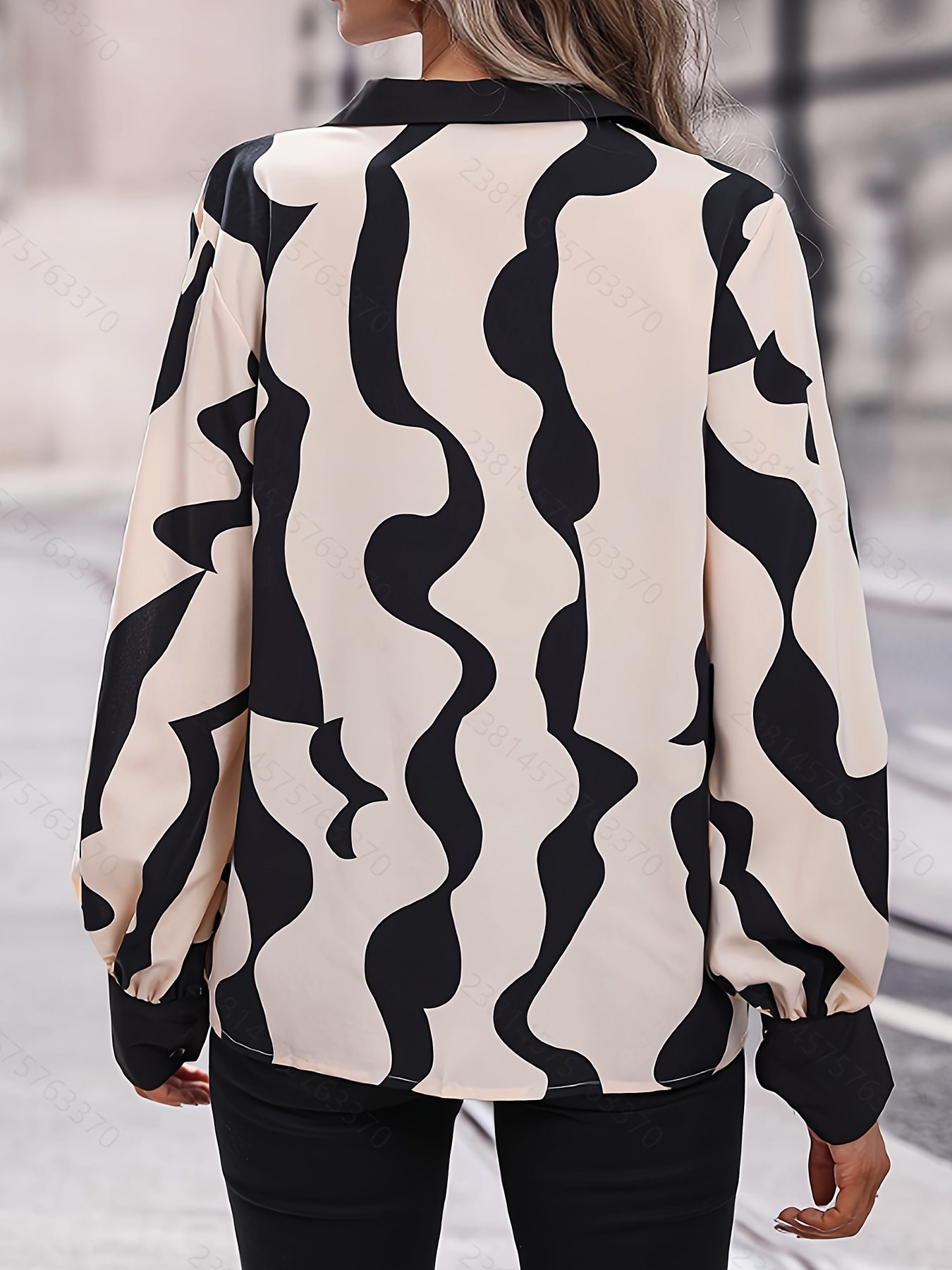 ZAFUL Women's Elegant Contrast Color Block Long Sleeve Shirt - Relaxed Fit Button- Blouse with Modern Artistic Print, Soft Non-Stretch Fabric, Machine Washable for Office, Business & Social Events, Elegant Long Sleeve Button Blouses, Seasonal Fashion Top, Office Attire Blouse, Sophisticated Casual Wear, Smooth Texture Top, Highquality Material, Stylish Top, Professional Women - Image 5